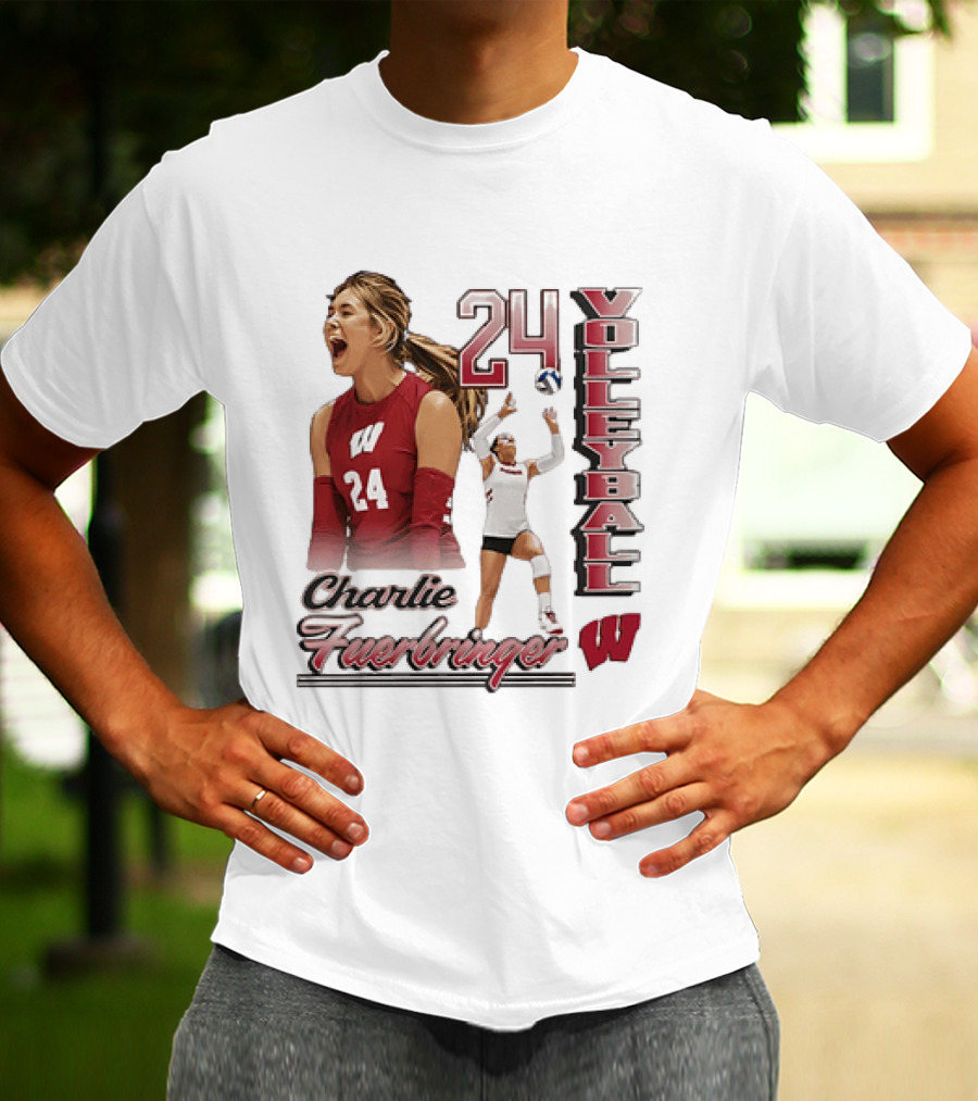 Wisconsin Badgers Charlie Fuerbringer Volleyball Number 24 T-Shirt