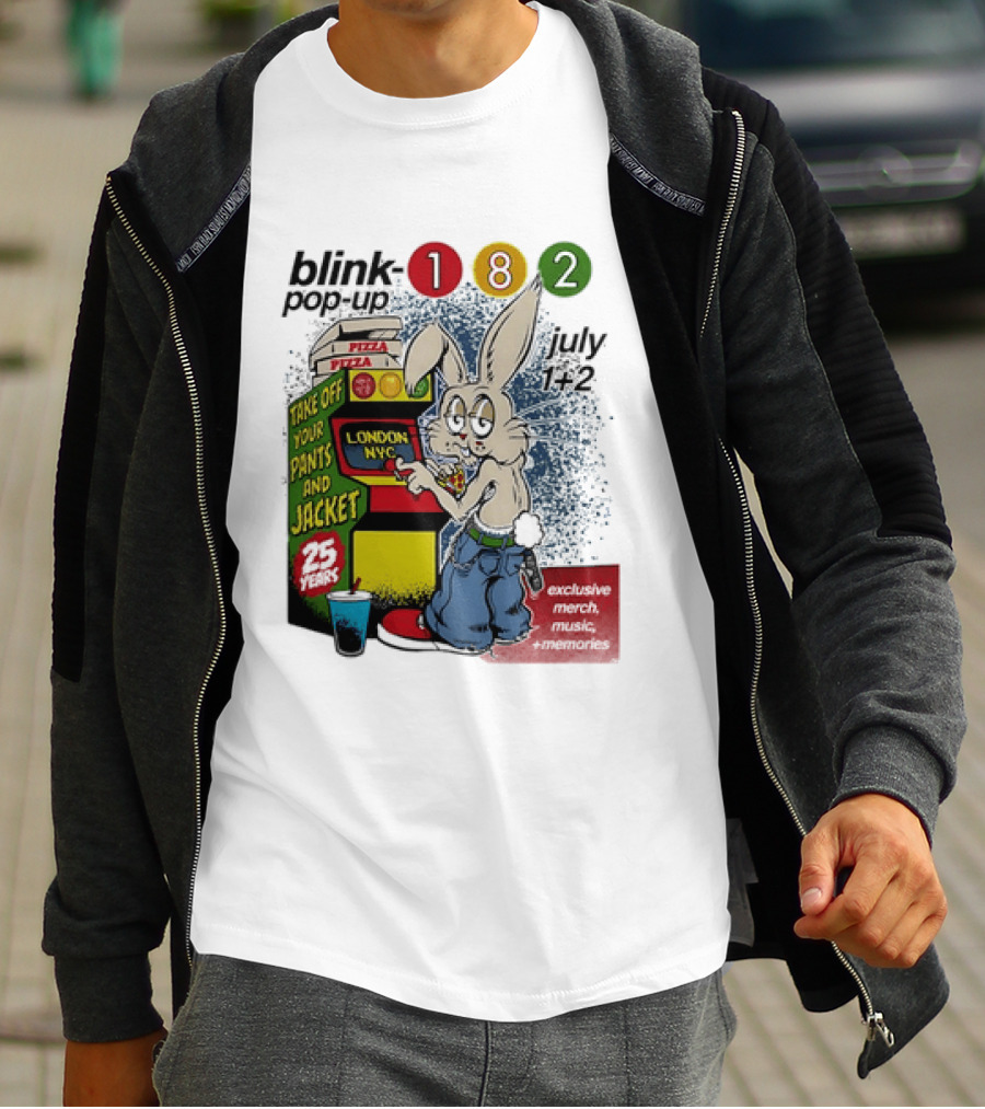 Blink 182 Take Off Your Pants And Jacket Pop Up 25 Years London NYC July Pizza T-Shirt