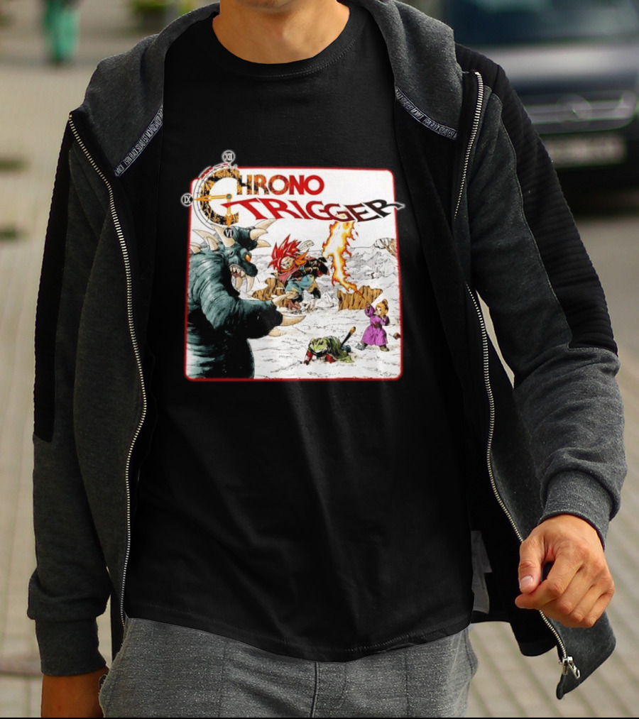 Chrono Trigger Iconic Gaming Adventure Characters And Battle Scene T-Shirt