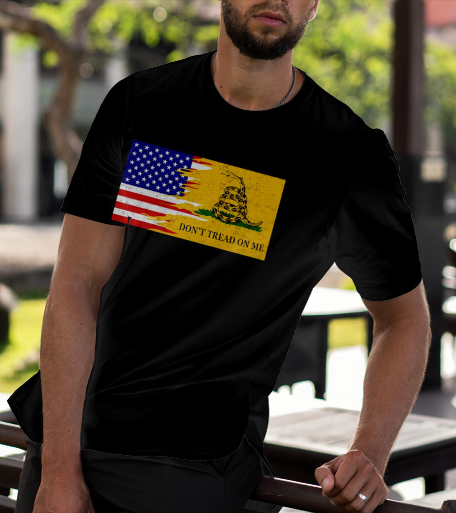 Don't Tread On Me American Flag Gadsden Snake T-Shirt