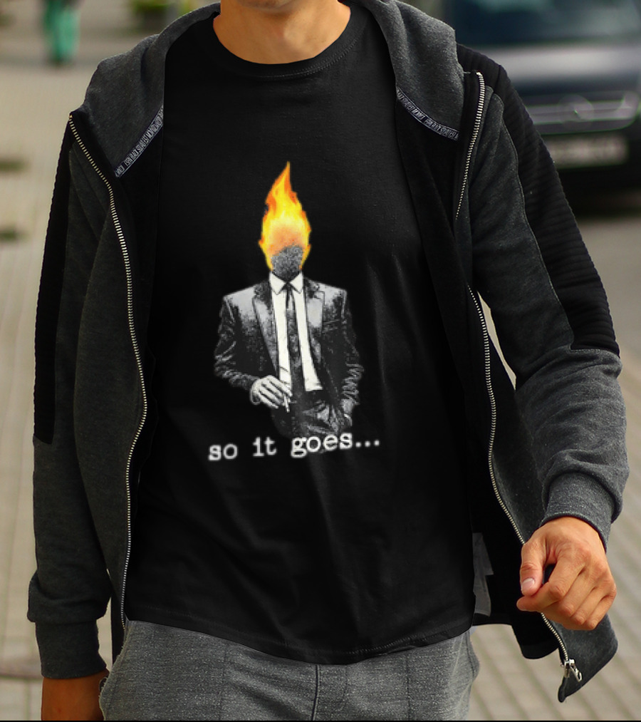 Ignition Man In Tuxedo So It Goes Burning Head Smoking T-Shirt