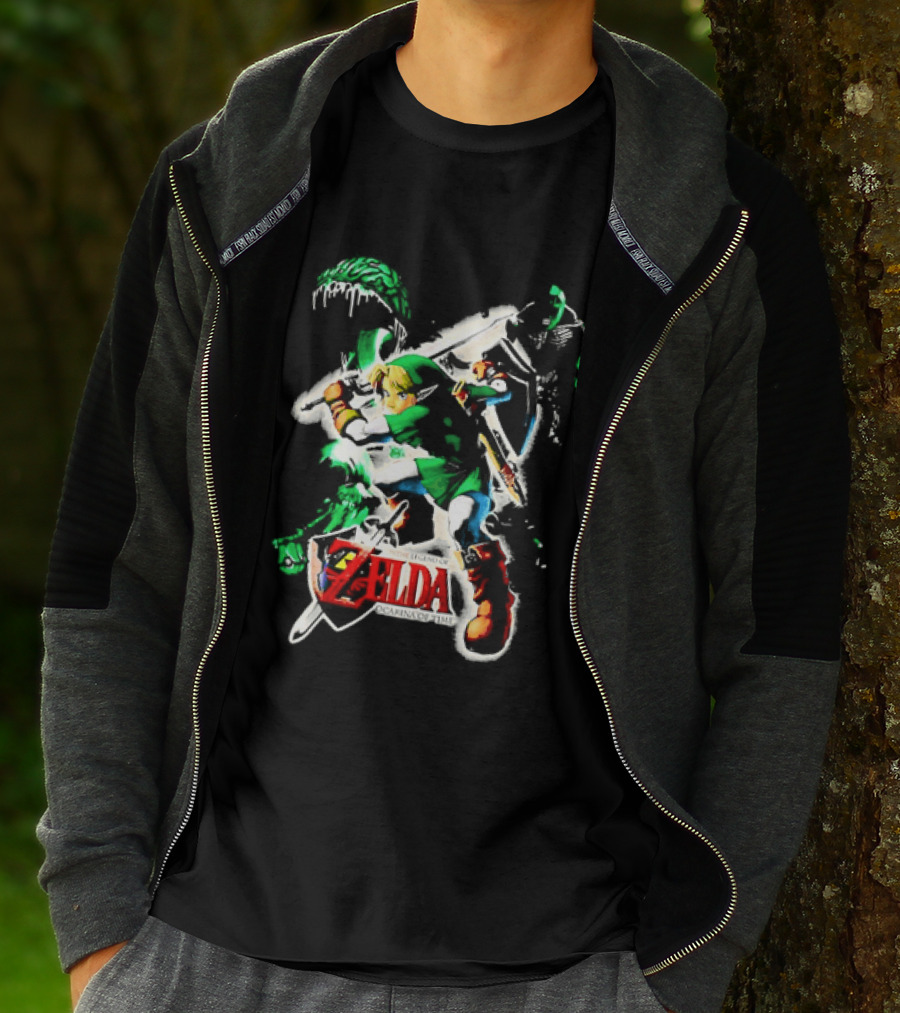 Legend Of Zelda Ocarina Of Time Link Fighting Enemies T-Shirt