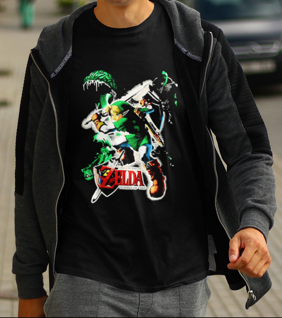 Legend Of Zelda Ocarina Of Time Link Fighting Enemies T-Shirt