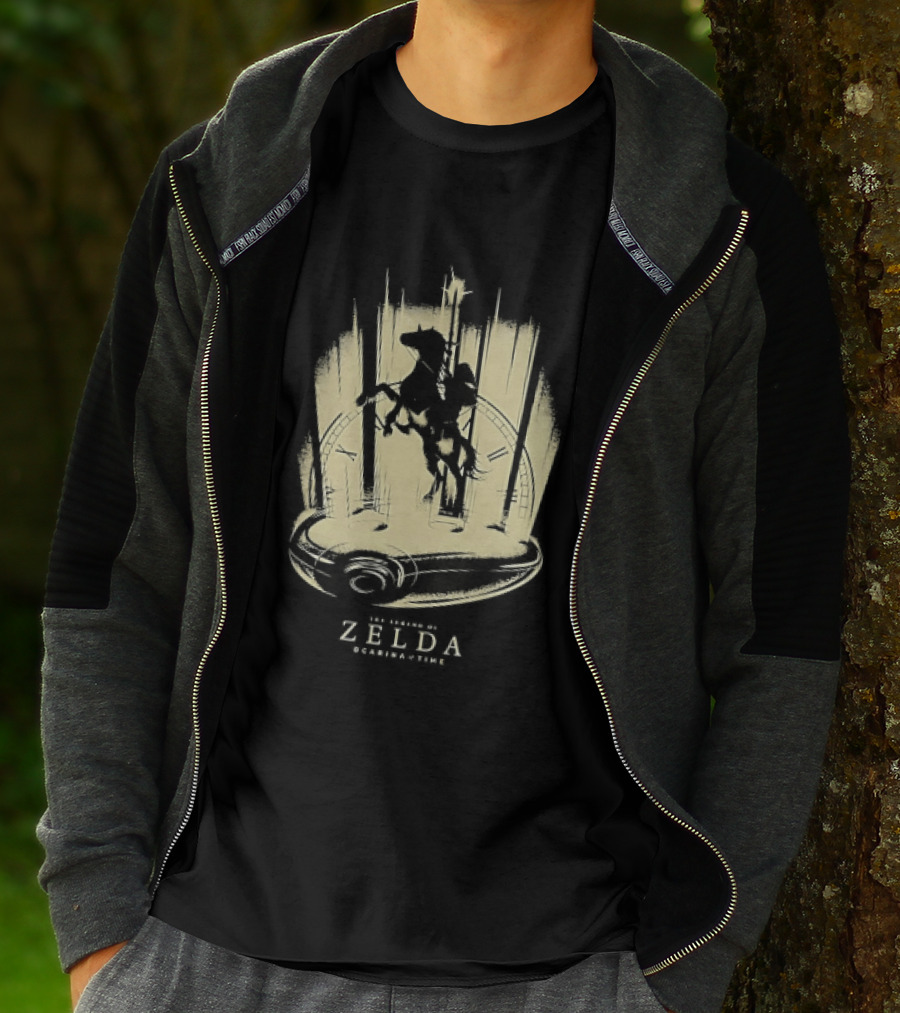 Link Riding Epona Castle Background Zelda Ocarina Of Time T-Shirt