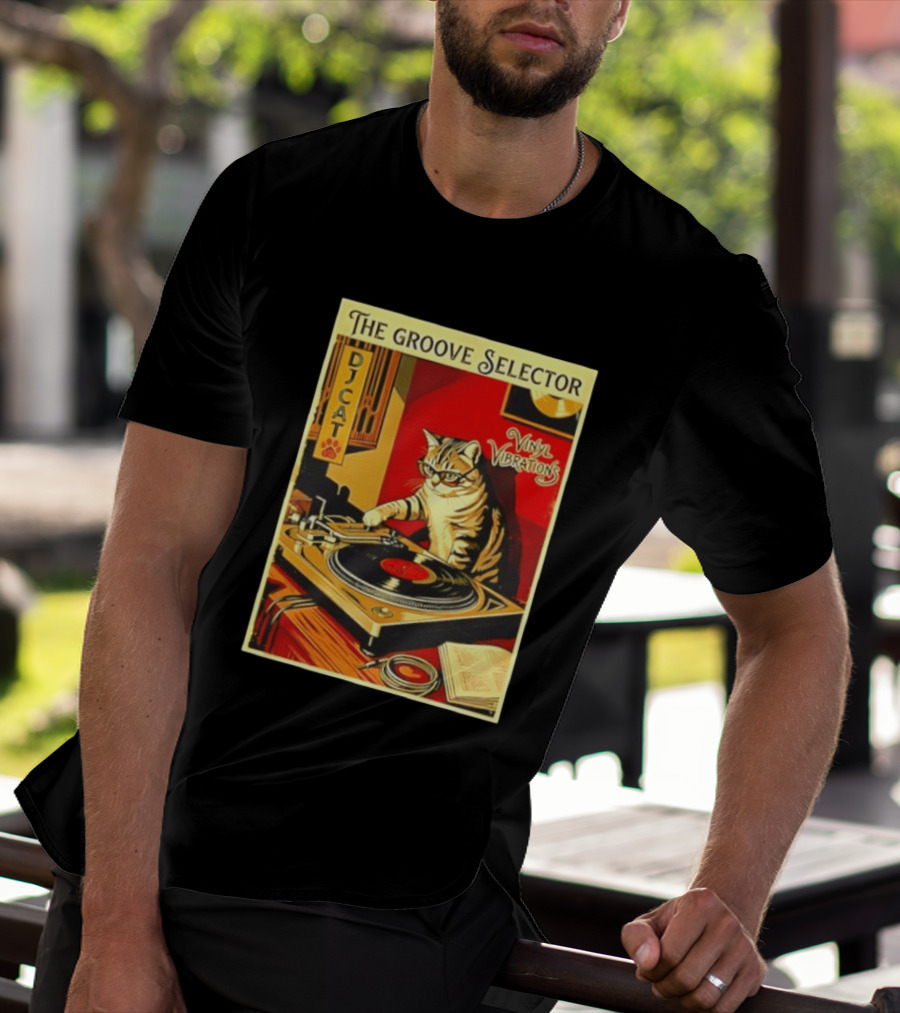 The Groove Selector DJ Cat Vinyl Vibrations Turntable Music Lover T-Shirt