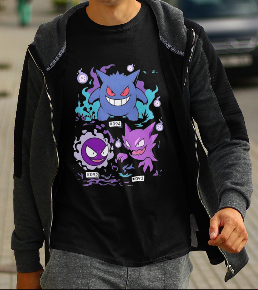Gengar Haunter Gastly Pokemon Evolution Line 094 092 093 T-Shirt