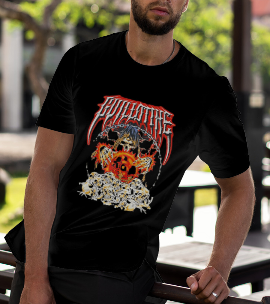 Guillotine Grim Reaper Crystal Ball Skulls Fiery Chains T-Shirt