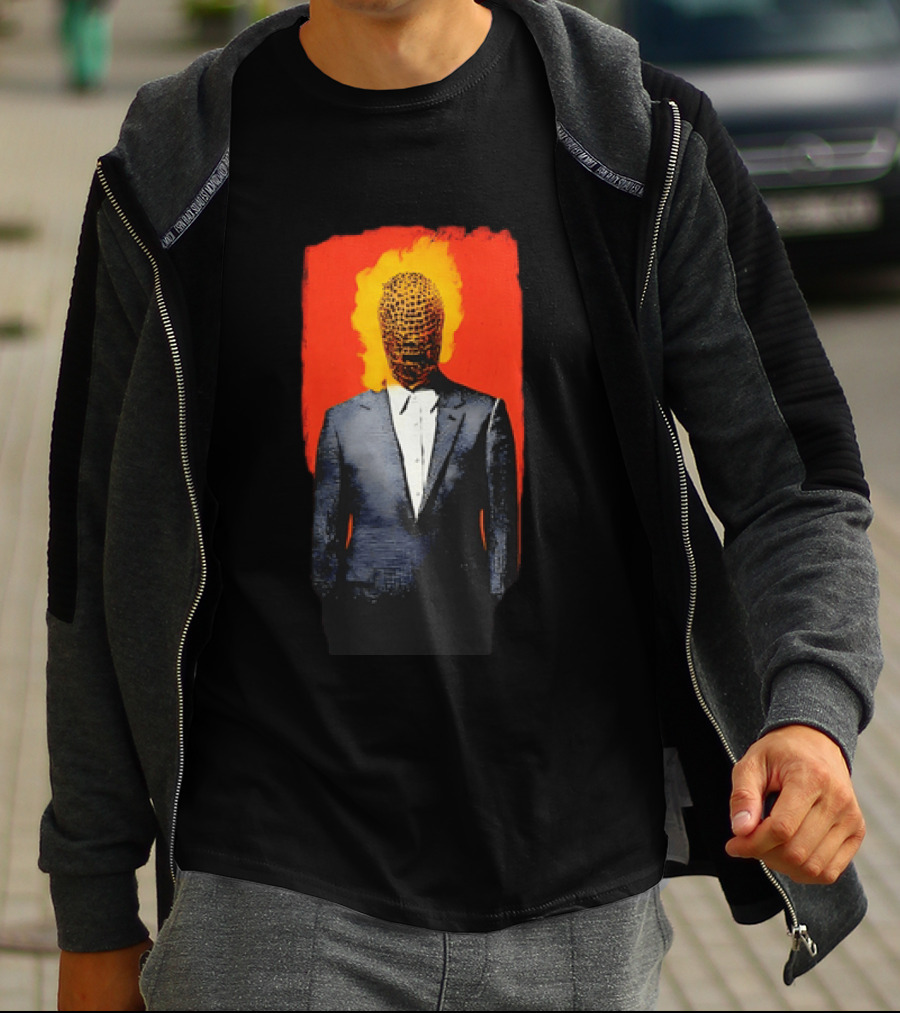 Ignition Man In Tuxedo With Fiery Head On Bold Red T-Shirt
