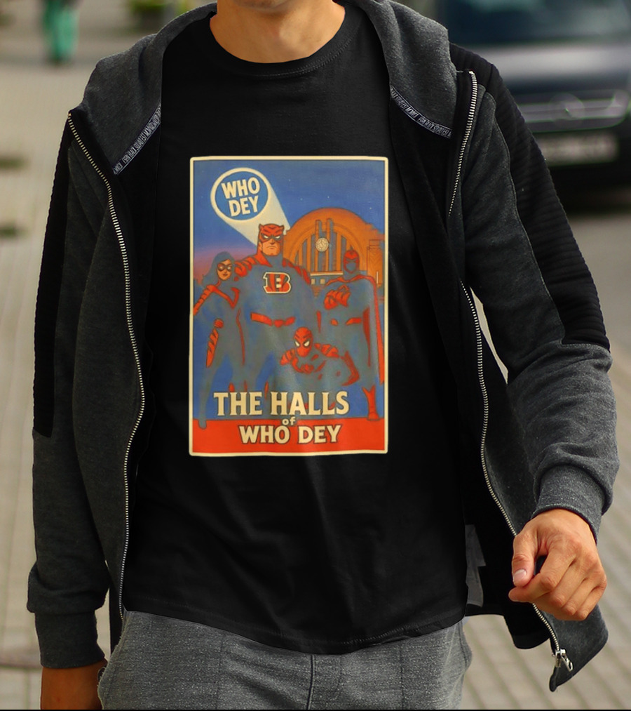 The Halls Of Who Dey Superhero Team T-Shirt