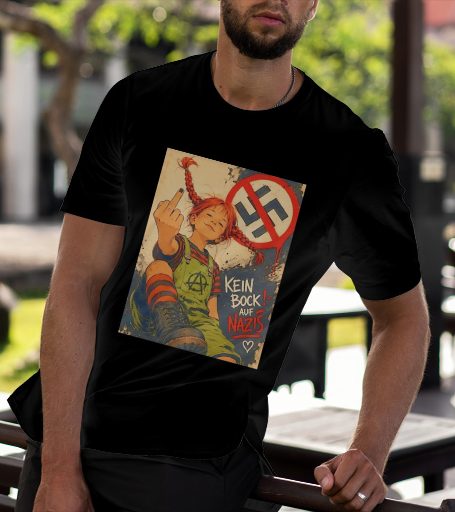 Pippi Longstocking Kein Bock Auf Nazis Middle Finger Anti Nazi Sign Anarchy T-Shirt
