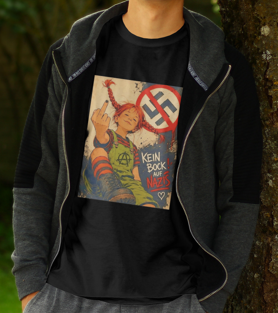 Pippi Longstocking Kein Bock Auf Nazis Middle Finger Anti Nazi Sign Anarchy T-Shirt
