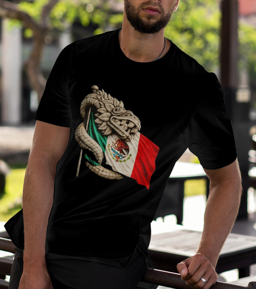 Quetzalcoatl Feathered Serpent Mexico Flag T-Shirt