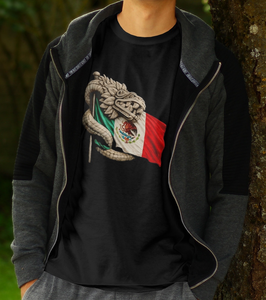 Quetzalcoatl Feathered Serpent Mexico Flag T-Shirt