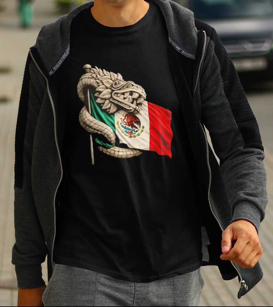 Quetzalcoatl Feathered Serpent Mexico Flag T-Shirt