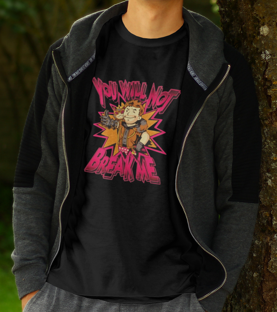 Vault Boy Fallout You Will Not Break Me Thumbs Up Power Armor Explosion T-Shirt