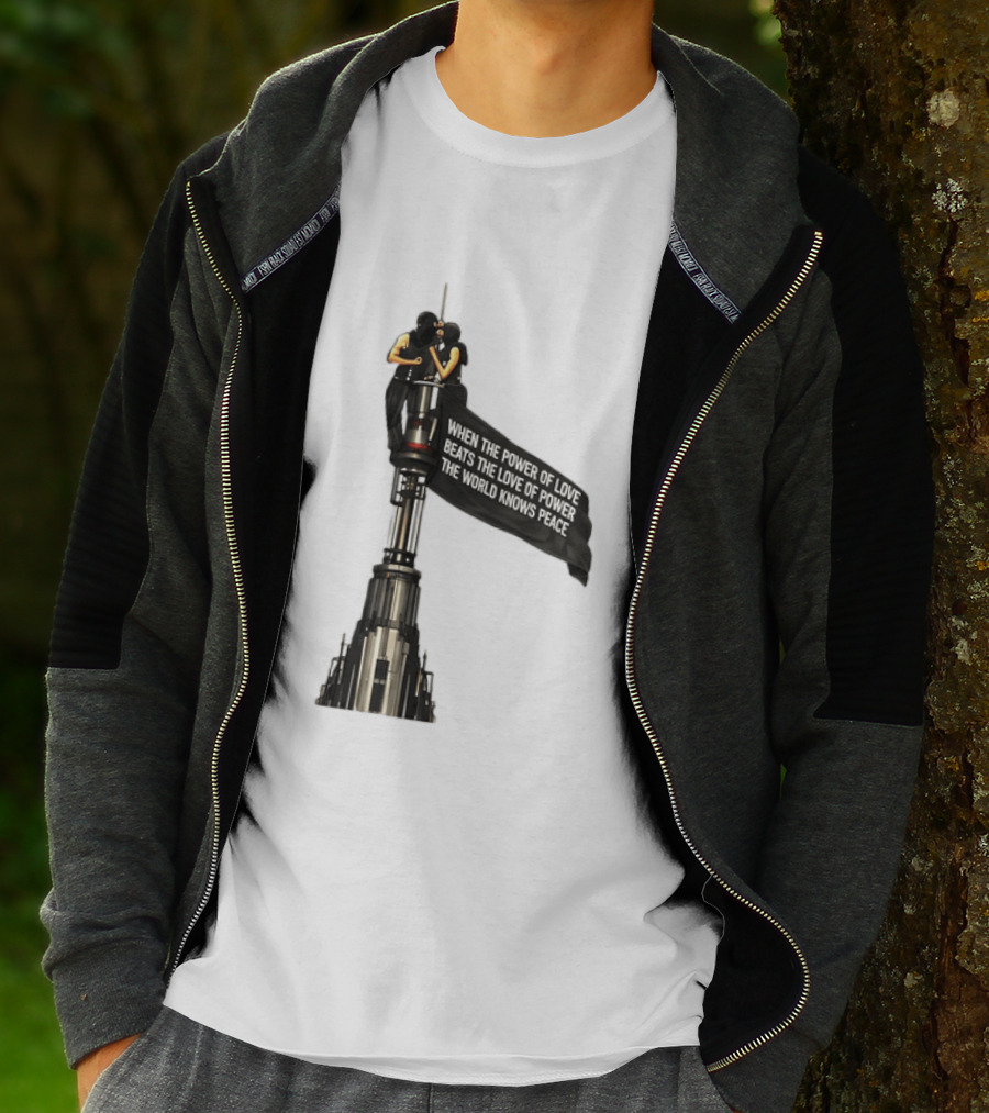 Angela Nikolau And Ivan Beerkus Love And Peace Flag On Empire State Building T-Shirt