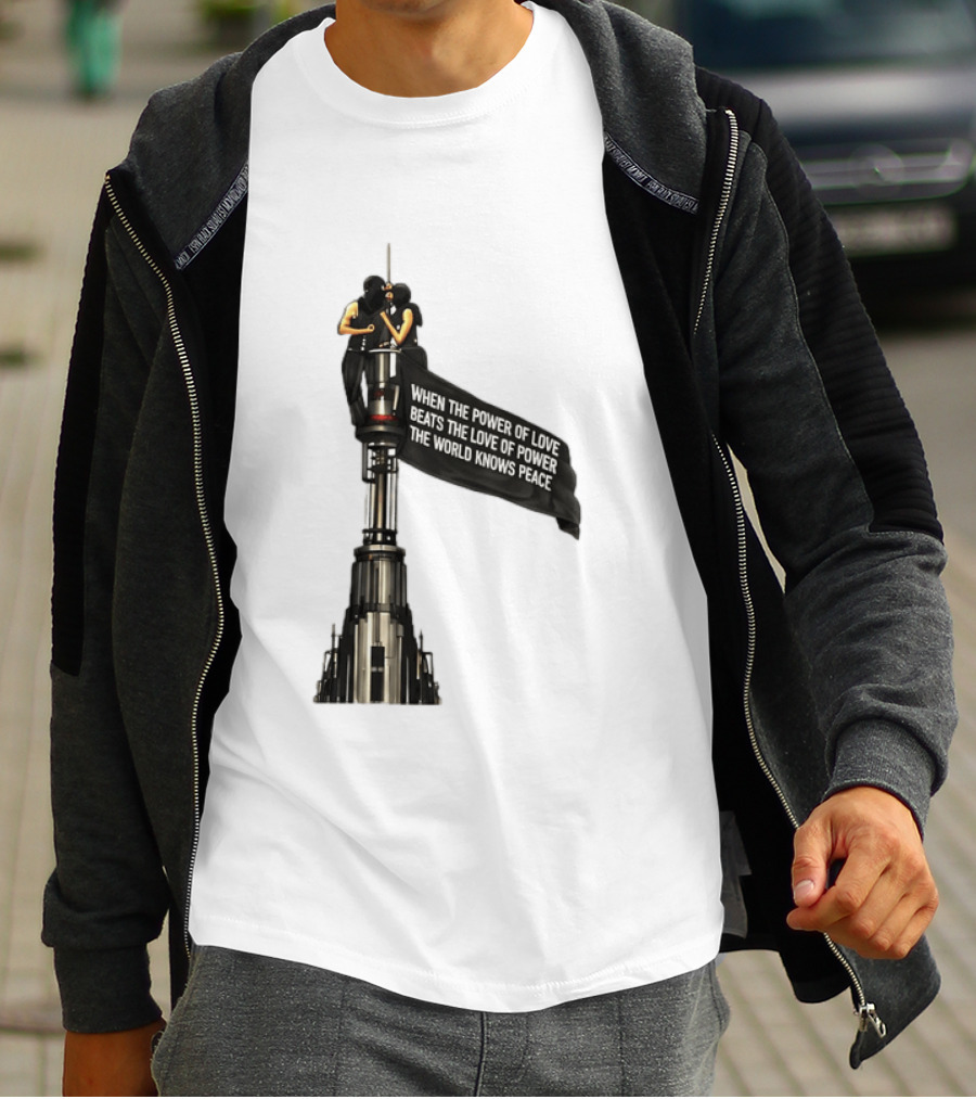 Angela Nikolau And Ivan Beerkus Love And Peace Flag On Empire State Building T-Shirt