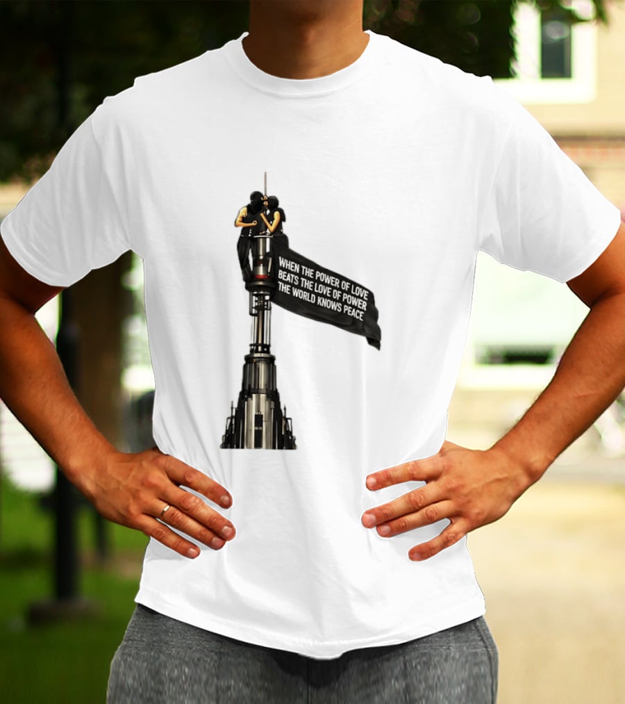 Angela Nikolau And Ivan Beerkus Love And Peace Flag On Empire State Building T-Shirt