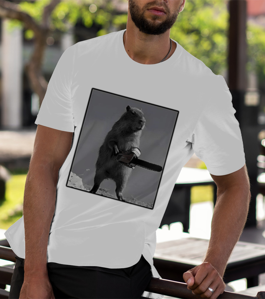 Capybara With Chainsaw Descent Into Madness Signs T-Shirt