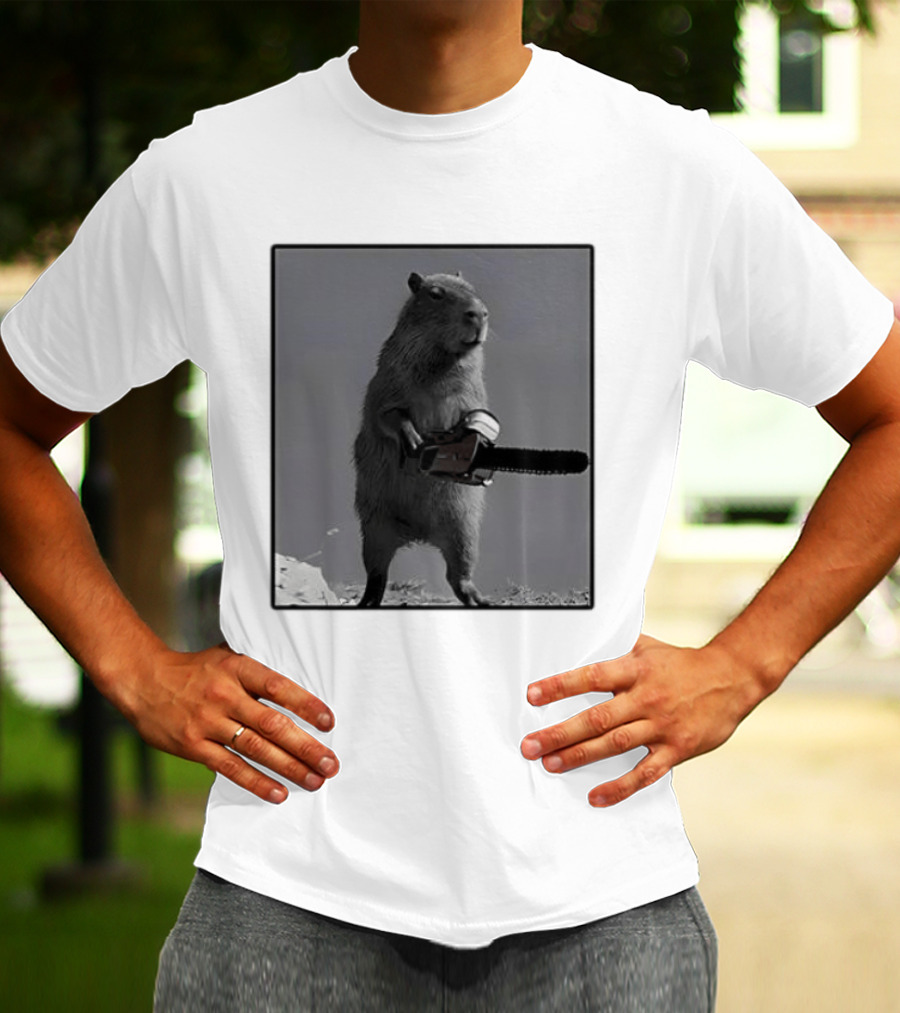 Capybara With Chainsaw Descent Into Madness Signs T-Shirt