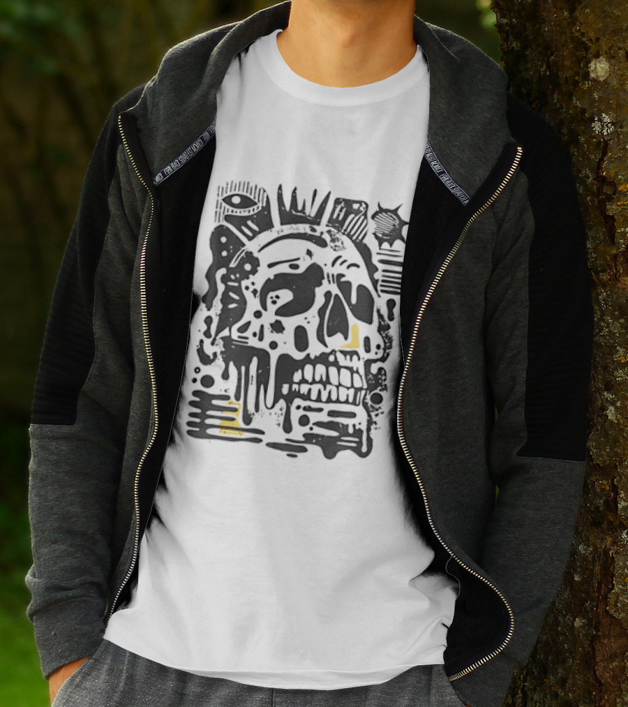 Dripping Skull Abstract Art With Crown And Eye T-Shirt