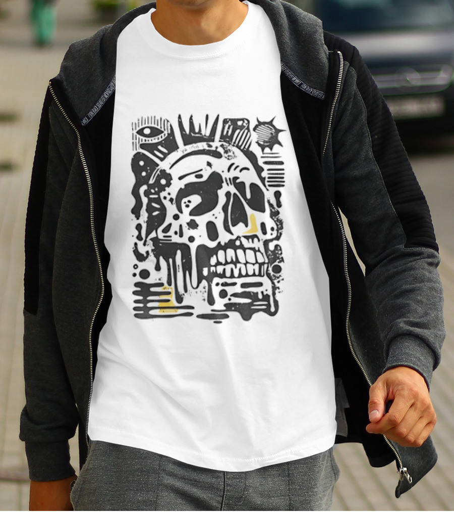 Dripping Skull Abstract Art With Crown And Eye T-Shirt