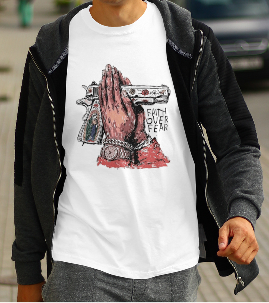 Our Lady Of Guadalupe Praying Hands Gun Faith Over Fear T-Shirt