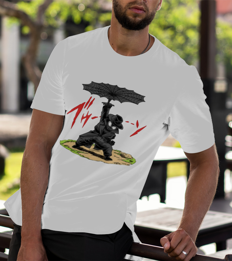 Spider Man Noir Marvel Comics Japanese Text Umbrella Scene T-Shirt