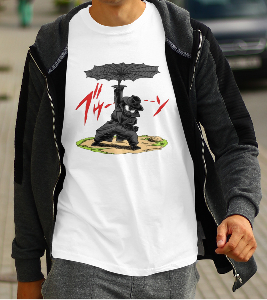 Spider Man Noir Marvel Comics Japanese Text Umbrella Scene T-Shirt