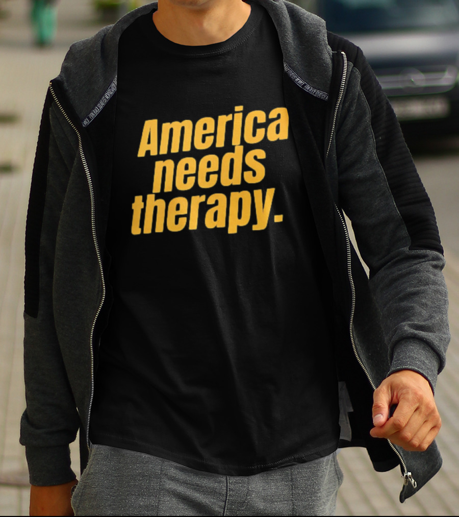 America Needs Therapy Brown Bold Yellow T-Shirt