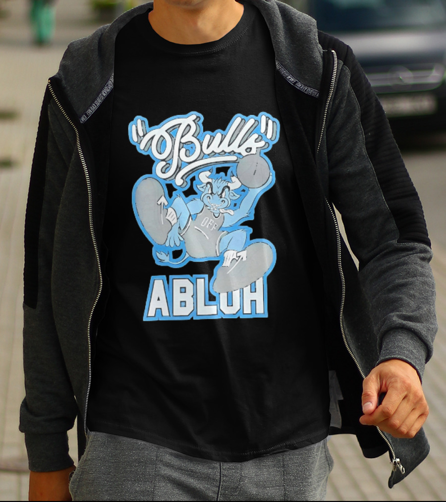 Bulls Abluh Off Blue Cartoon Basketball Character Jumping T-Shirt