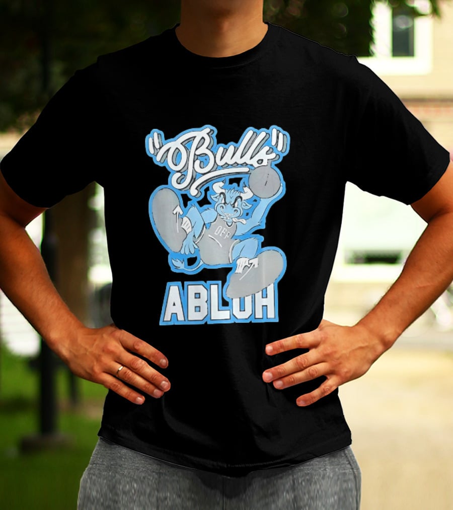 Bulls Abluh Off Blue Cartoon Basketball Character Jumping T-Shirt