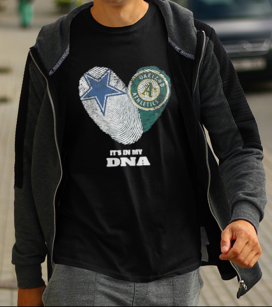 Dallas Cowboys Oakland Athletics It's In My DNA Heart Fingerprint T-Shirt