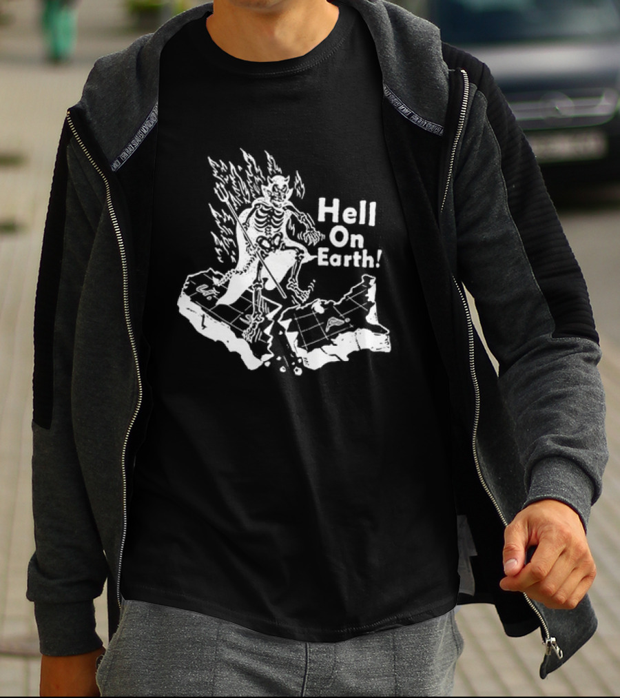 Hell On Earth Skeleton Devil In Flames With Trident T-Shirt