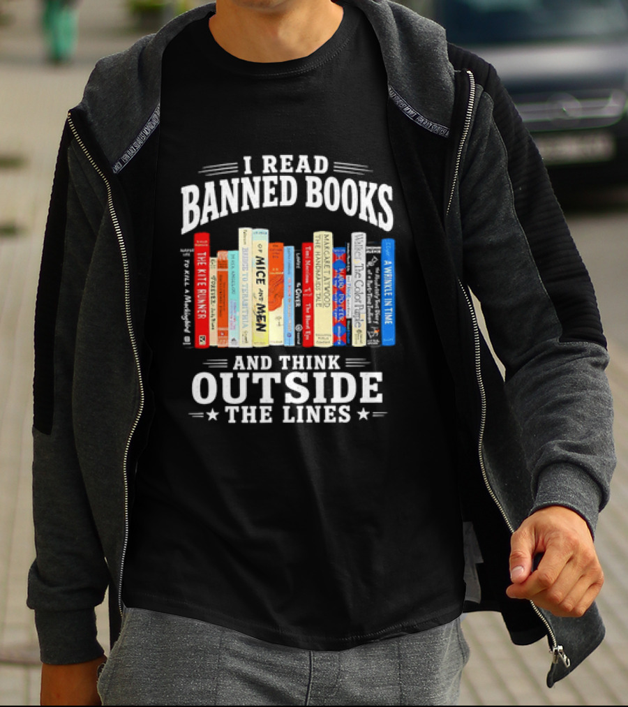 I Read Banned Books And Think Outside The Lines Book Titleshelves T-Shirt