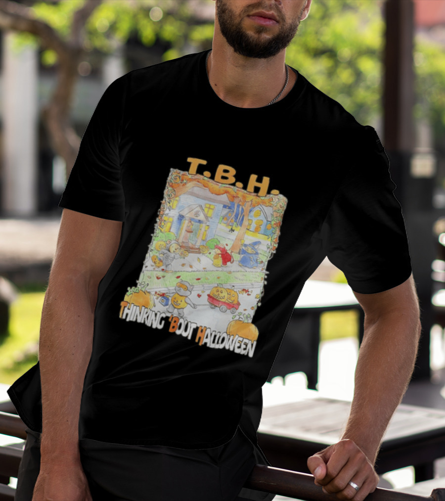 TBH Thinking 'Bout Halloween Animal Trick Or Treaters Fall Street Scene T-Shirt