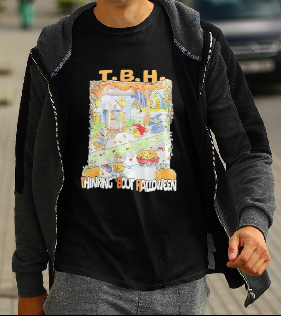 TBH Thinking 'Bout Halloween Animal Trick Or Treaters Fall Street Scene T-Shirt