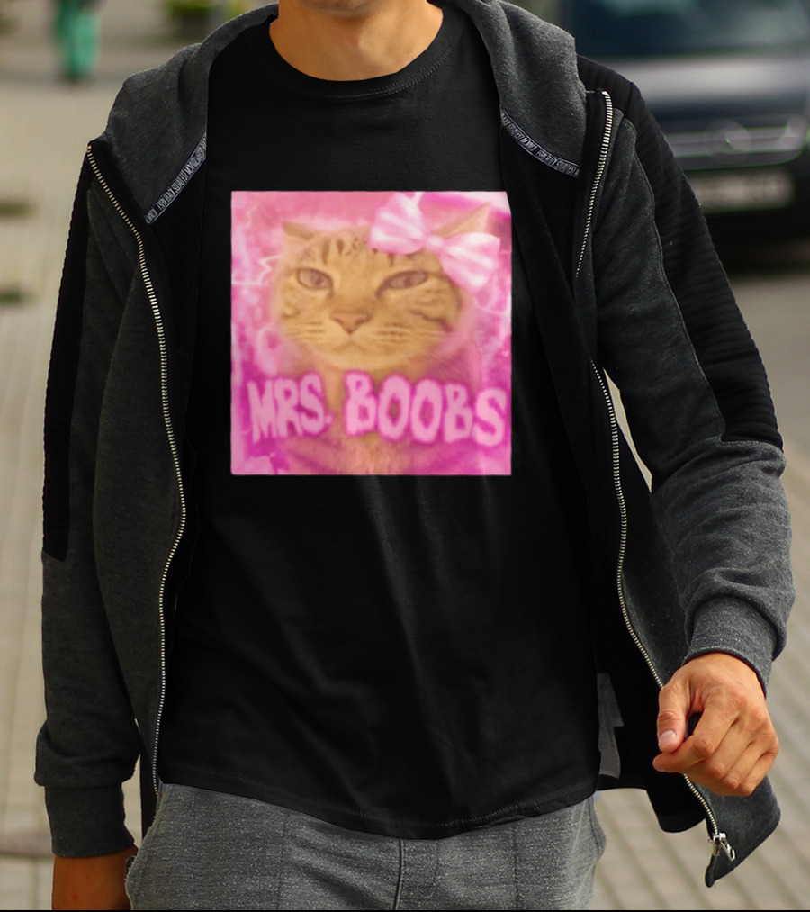 Mrs Boobs Cat Pink Aesthetic With Bow T-Shirt