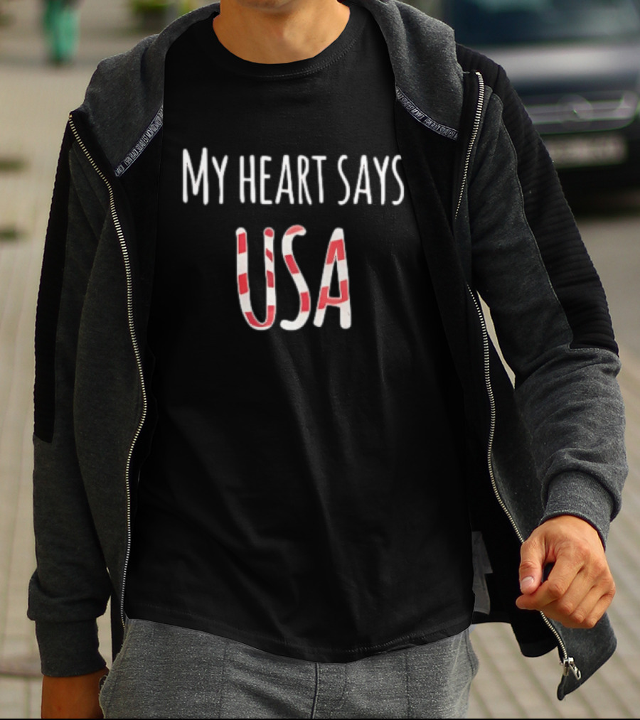 My Heart Says USA Red White Stripes T-Shirt