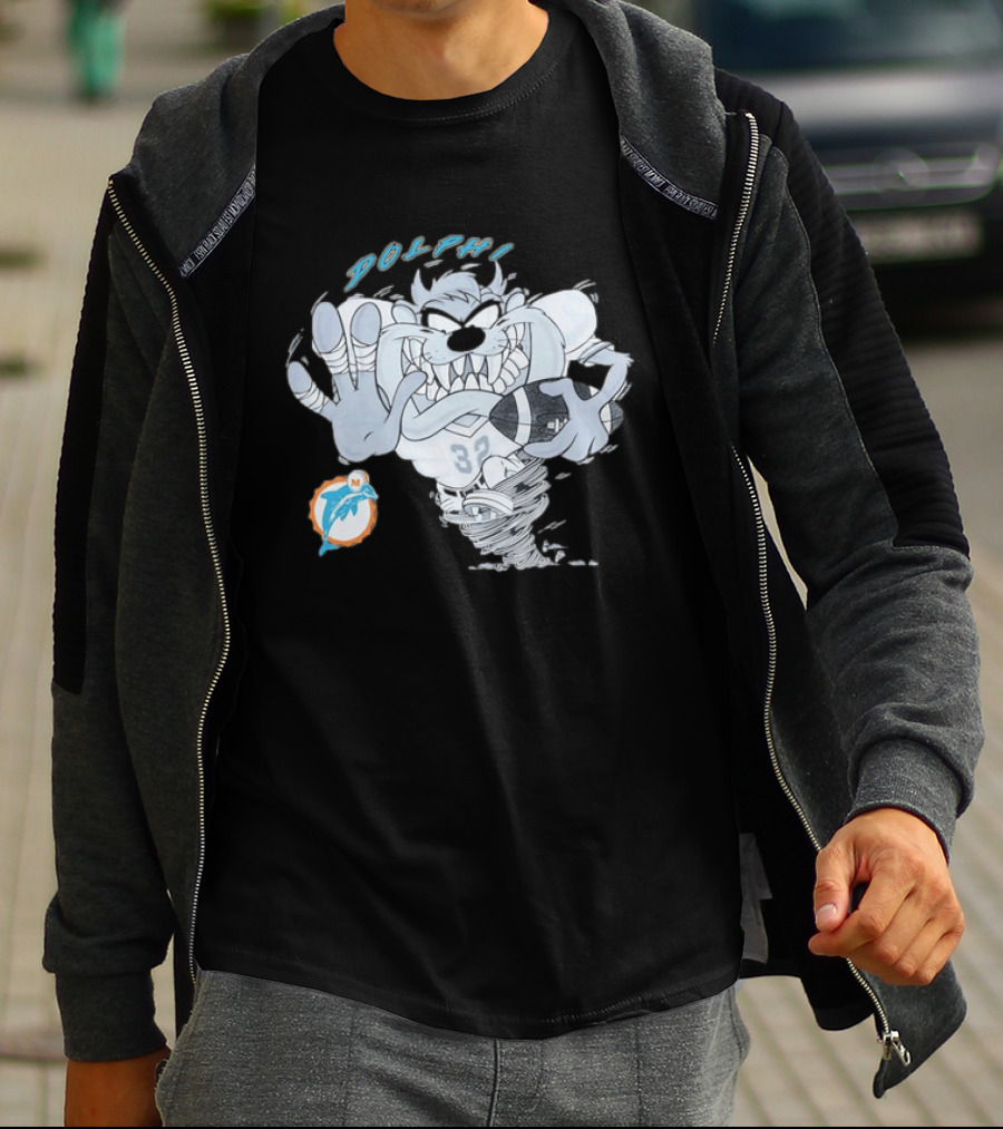 Taz Playing Football Miami Dolphins Whirlwind Sports Fan Gear T-Shirt