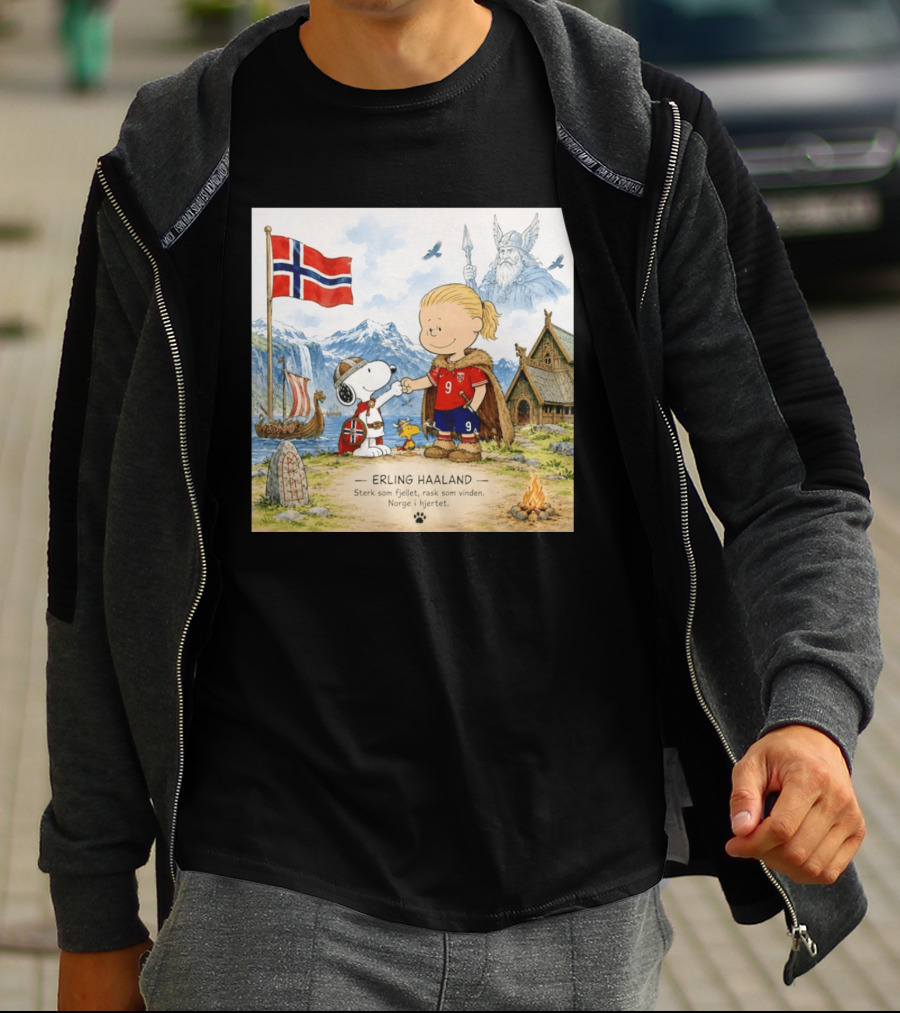Norway Erling Haaland Snoopy Viking Norsk Sterk Som Fjellet Rask Som Vinden Norge I Hjertet T-Shirt