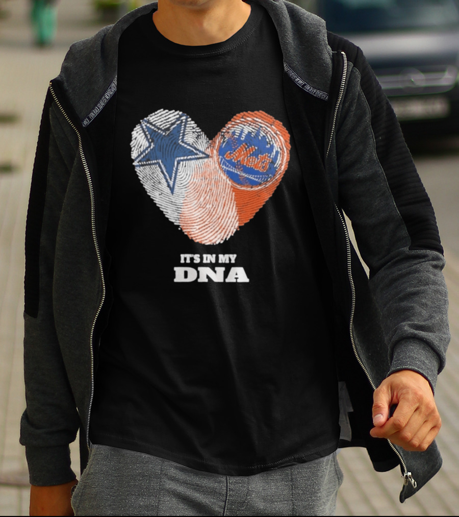 IT'S IN MY DNA Dallas Cowboys New York Mets Fan Fingerprint Heart T-Shirt