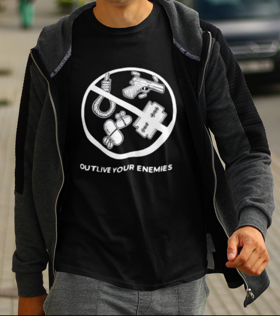 Twitching Tongues Outlive Your Enemies All Pain No Weapons Anti Violence T-Shirt