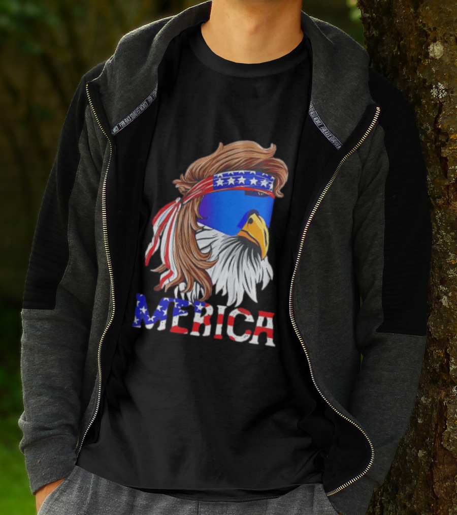 Patriotic Merica Bald Eagle Mullet Sunglasses USA Flag T-Shirt