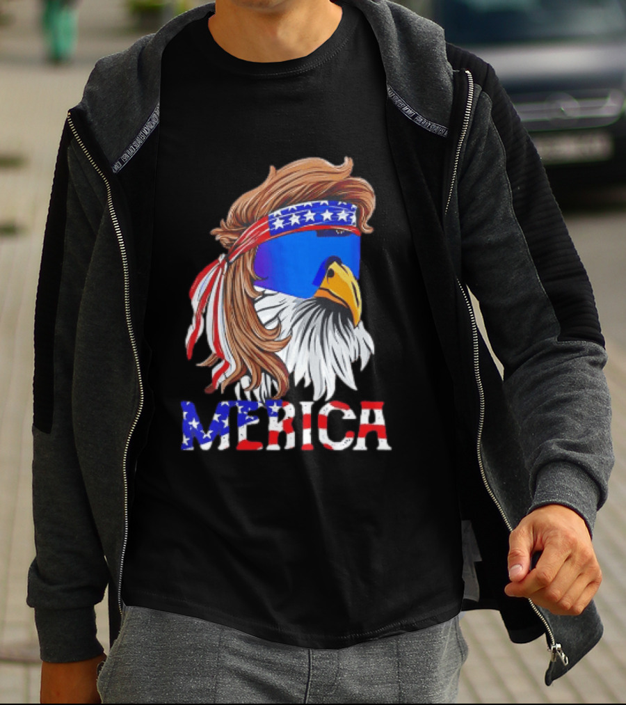 Patriotic Merica Bald Eagle Mullet Sunglasses USA Flag T-Shirt