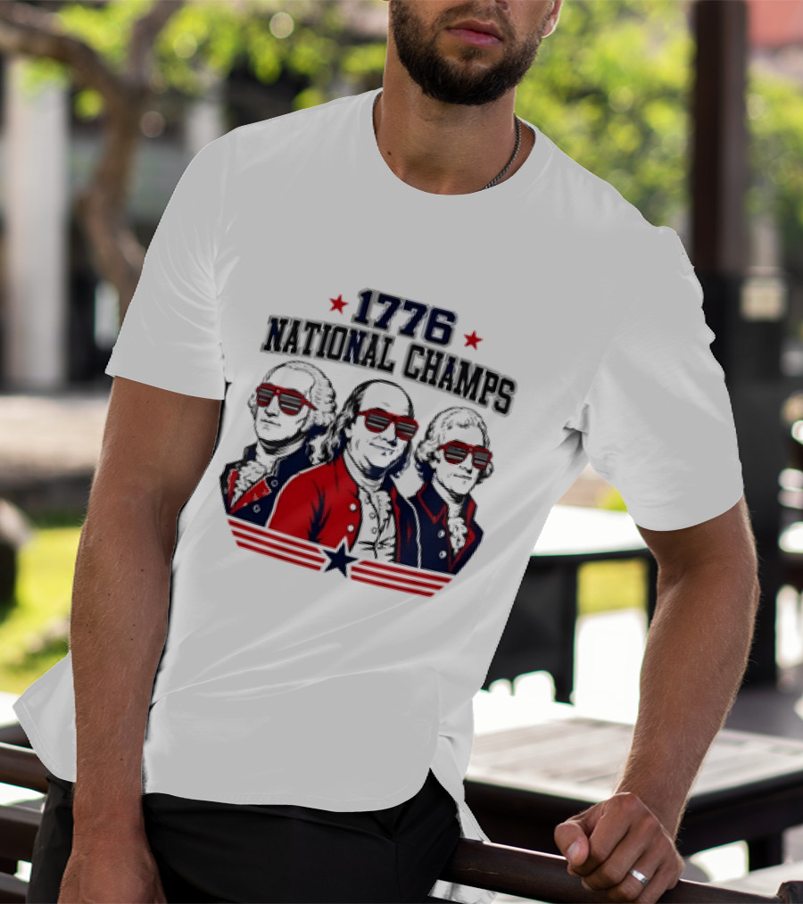 1776 National Champs Founding Fathers Red White Blue Sunglasses Stars T-Shirt