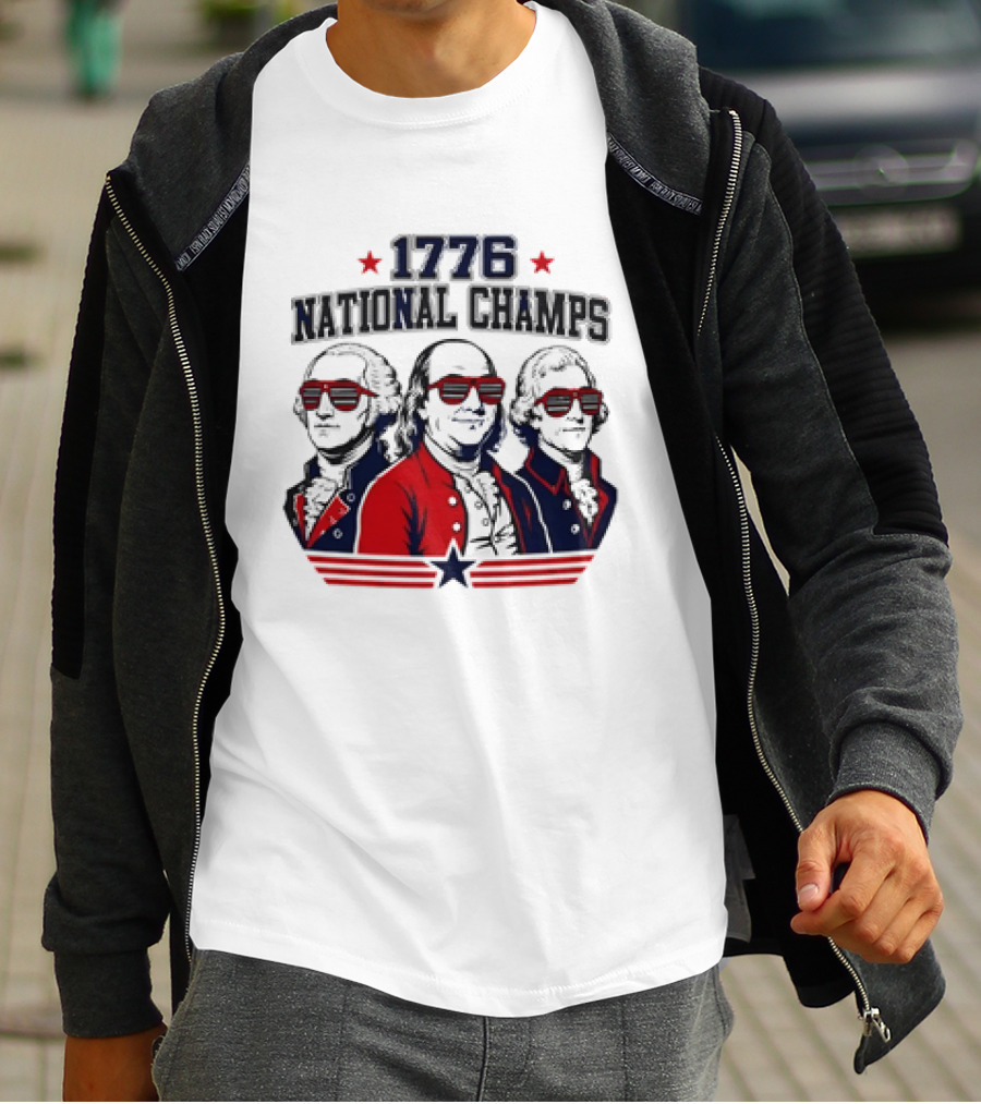1776 National Champs Founding Fathers Red White Blue Sunglasses Stars T-Shirt