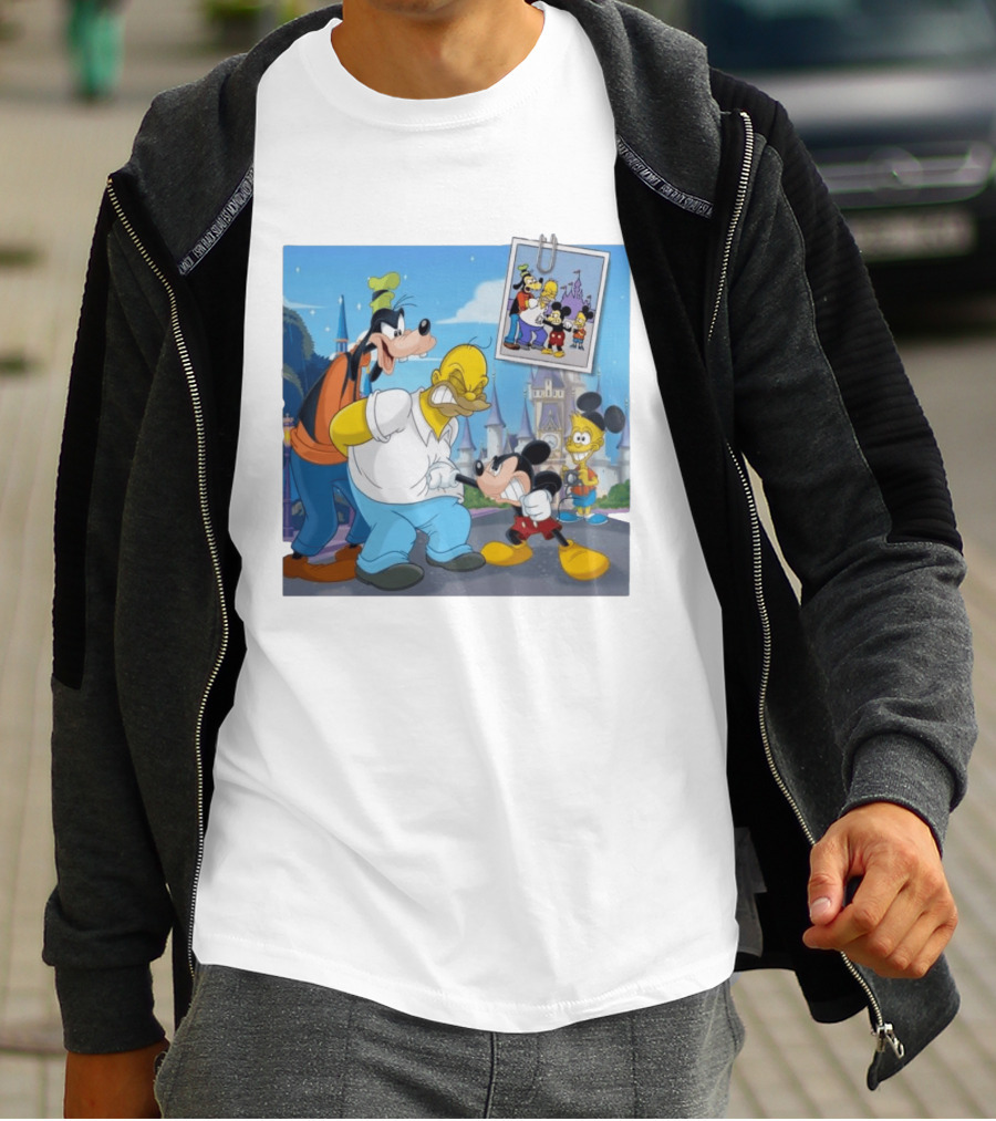 Disney World Homer With Mickey Goofy Bart Mashup By Richietoons T-Shirt