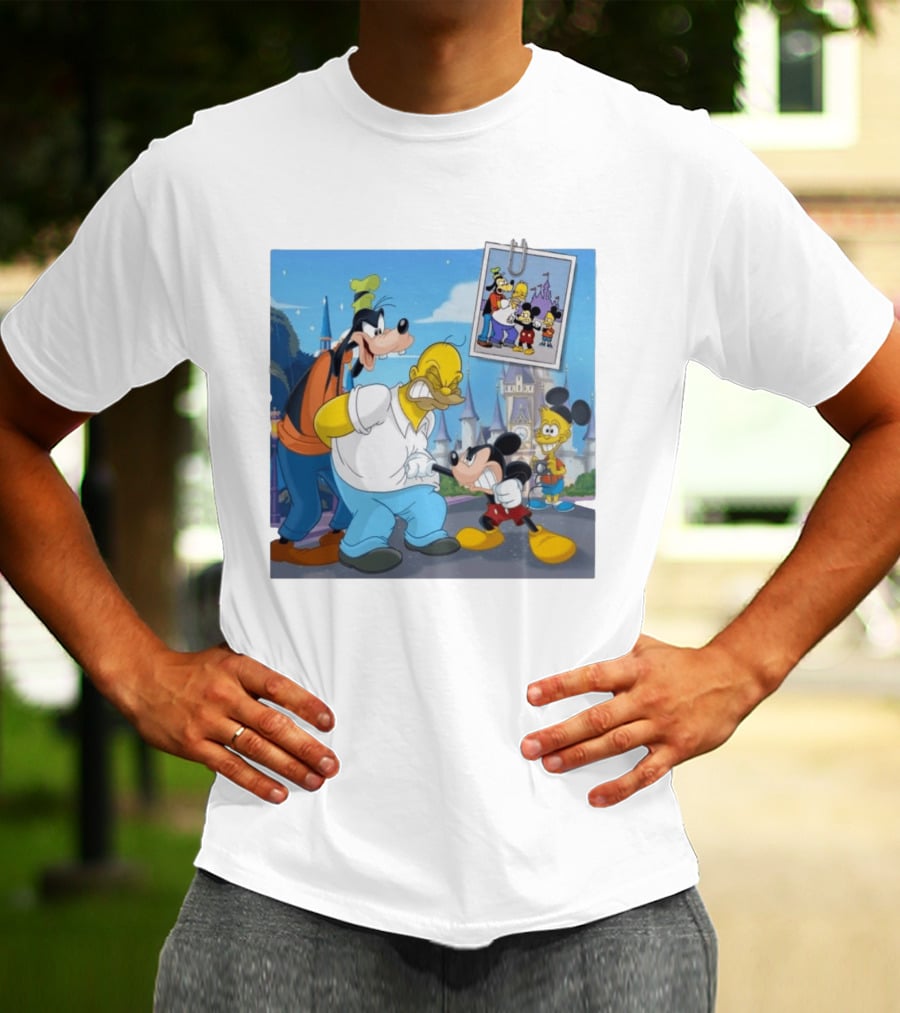 Disney World Homer With Mickey Goofy Bart Mashup By Richietoons T-Shirt