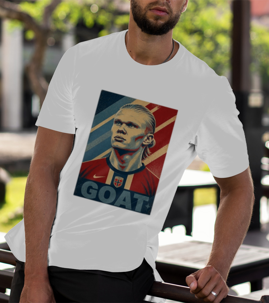Erling Haaland G.O.A.T Norway Soccer Legend Iconic Red Blue Stripes T-Shirt